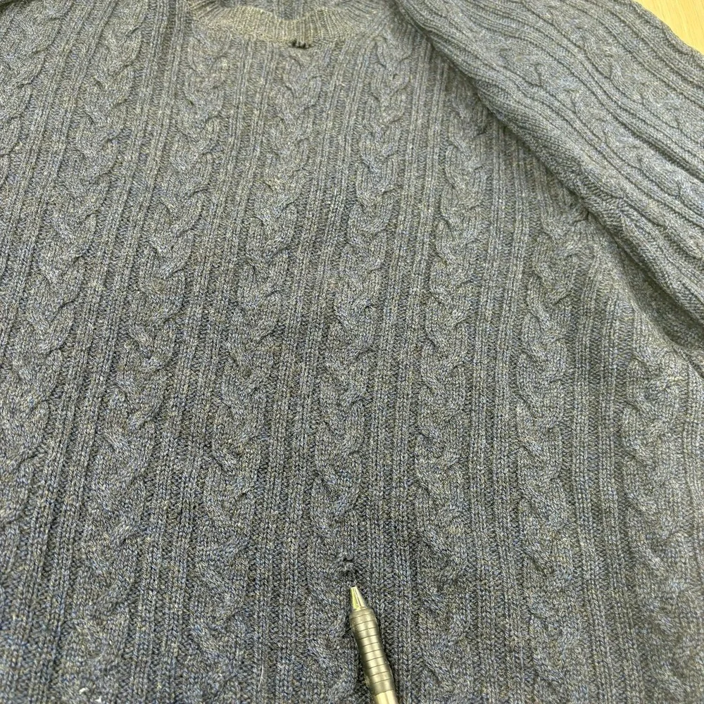 Brooks Brothers Mens Wool Cashmere Cable Knit Fisherman Sweater Blue Size Large